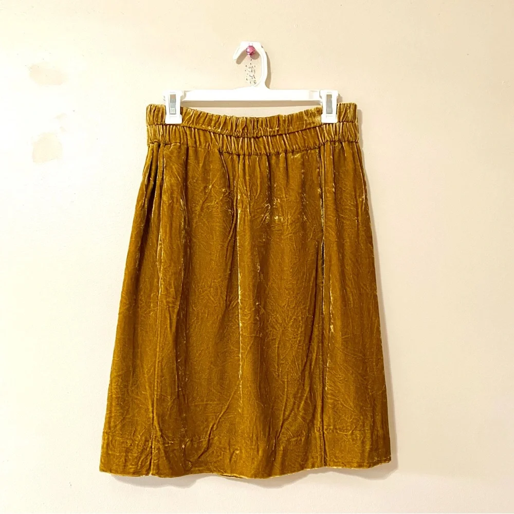 J Crew Crushed Velvet Skirt Midi Straight Gold Yellow Size Small